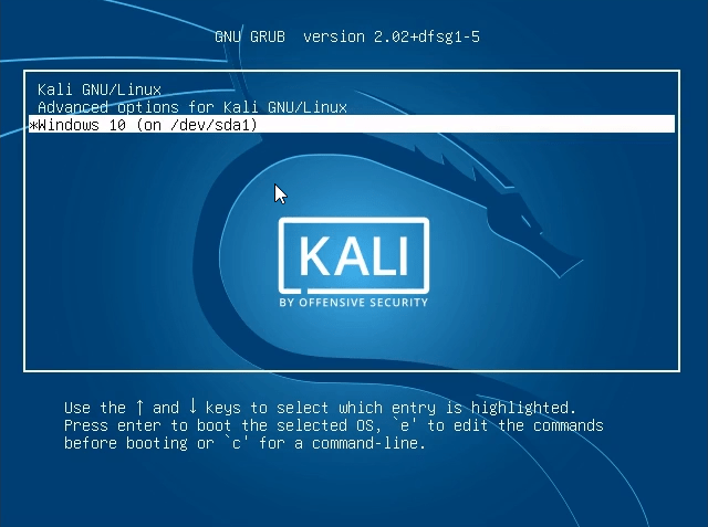 How do i.dual boot windows 10 with kali linux
