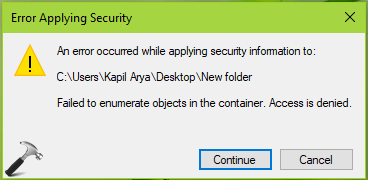 Permission error - Failed to enumerate objects in the container window 10