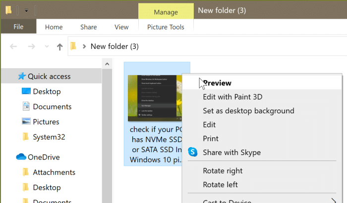 Solved: Windows 10 Image Preview missing from Context Menu