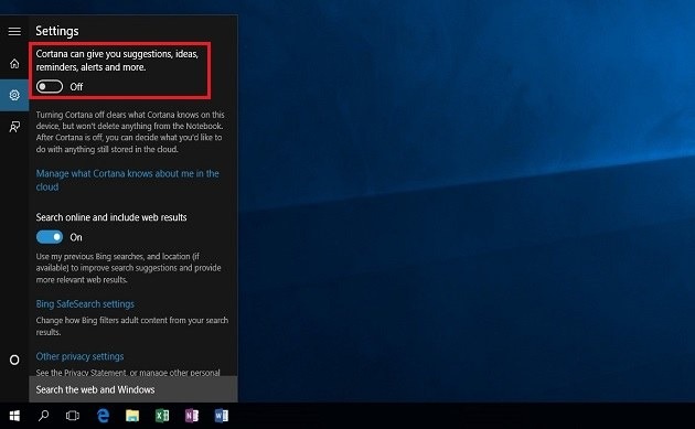 How to turn off Cortana and stop personal data gathering in Windows 10