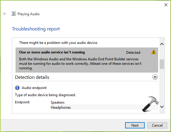 Windows 10- Audio will not work "one or more audio service