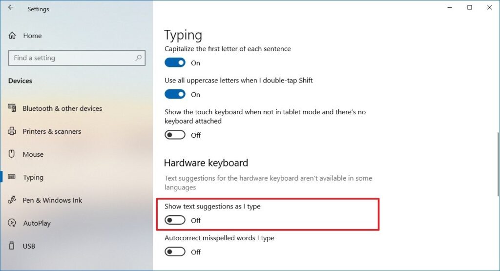 Turn On or Off Text Suggestions for Hardware Keyboard in Windows 10