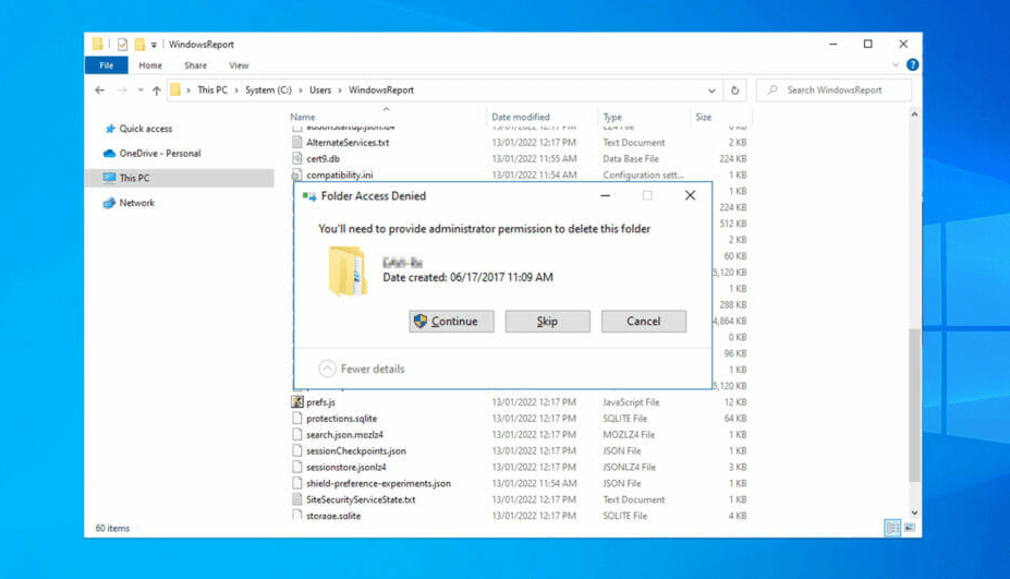 delete folder with admin rights windows 10