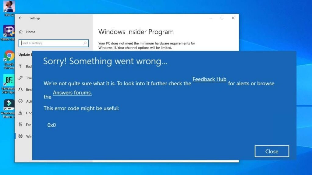 Error Code 0x0 when upgrading from Windows 10 