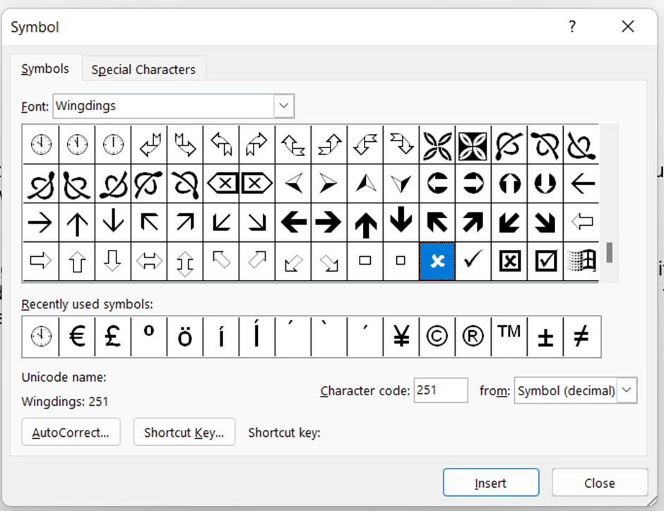 Four X cross ✗ choices in Word, Excel, PowerPoint and Outlook