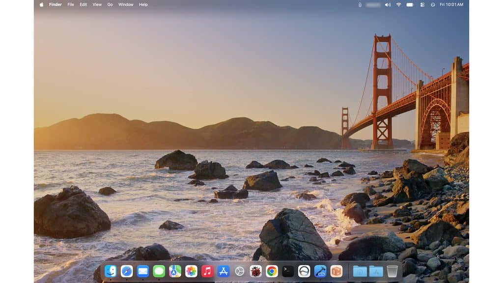 macOS Golden Gate desktop showing the refined Liquid Glass design