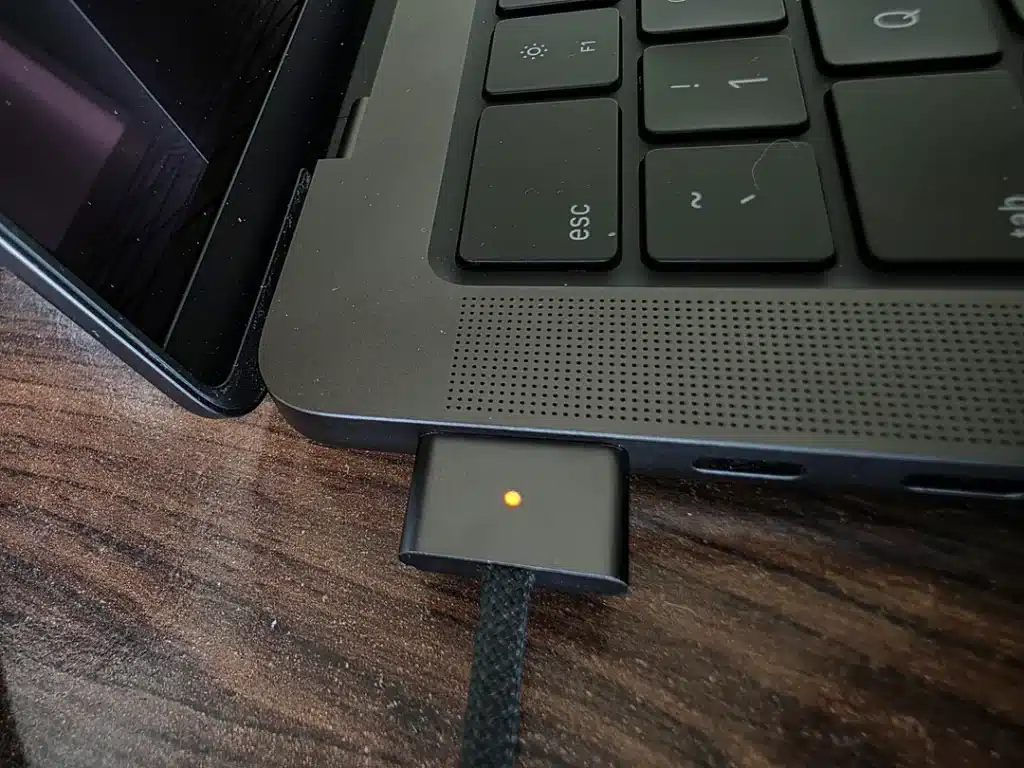Checking the MagSafe charging light when a MacBook won't turn on