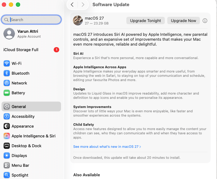 Updating to macOS Golden Gate from System Settings Software Update