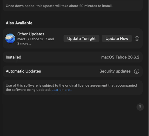Installing a macOS Tahoe update to fix slow performance